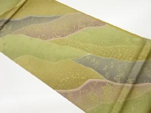 金彩手描き波に草花模様全通袋帯